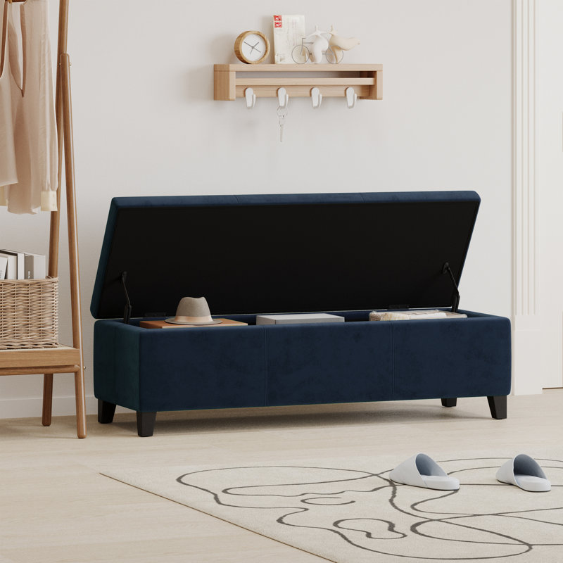 Modern Fabric Upholstered Storage Bench, Navy