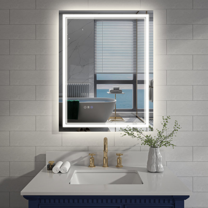 Miroir de salle de bain à DEL à intensité variable avec fonction de désembuage, 28 po x 36 po, Rectangle