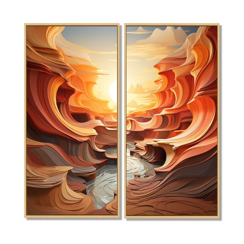 Marouso - Ensemble de 2 impressions sur toile surdimensionnées Canyon, H 20 po x l 24 po, Impression encadrée flottante