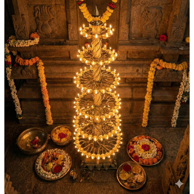 82" Bronze Tortoise Lamp with Multi-Tier Trellis Oil Lamps - Handcrafted Indian Lost Wax Casting Statement Floor Lamp for Grand Entrance Lobby Decor