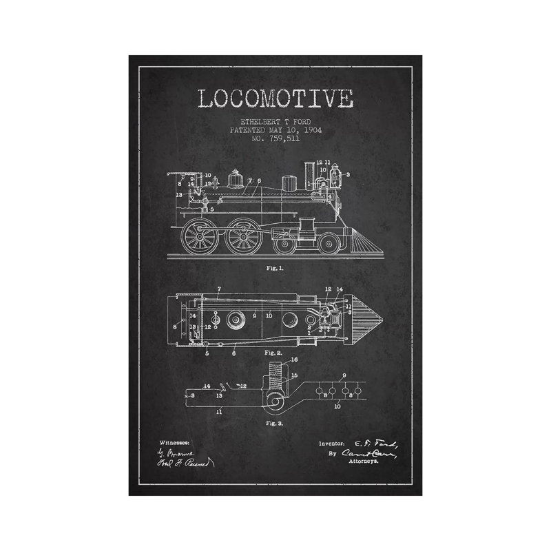 Ethelbert T. Ford Locomotive Pattern Sketch (Charcoal) by Aged Pixel - Wrapped Canvas Gallery-Wrapped Canvas Giclée