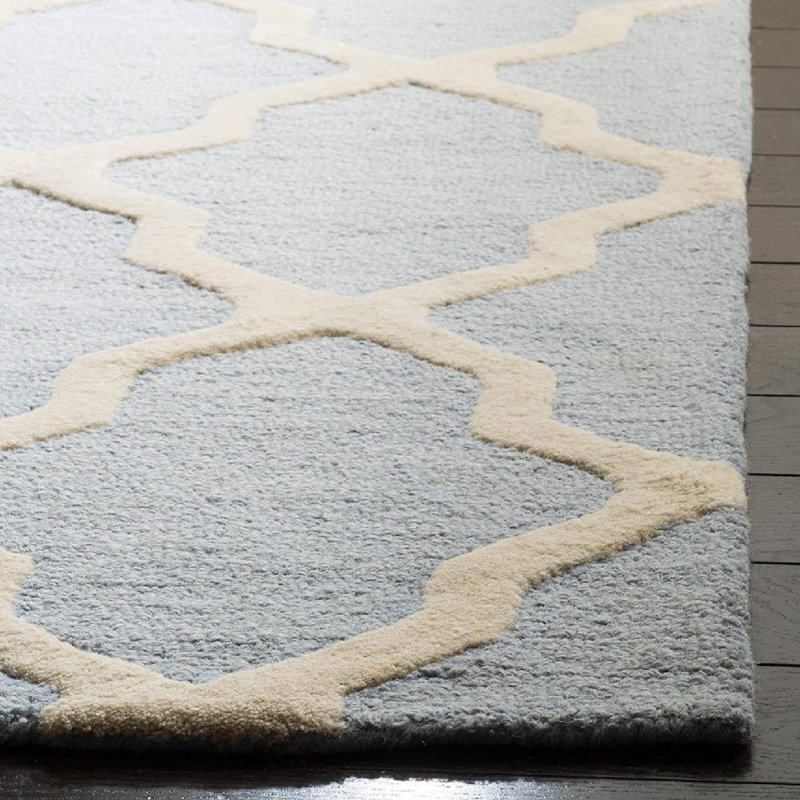 Tapis en laine touffeté à la main Cannen, Tapis de couloir 2 pi 6 po x 8 pi, Bleu clair / ivoire