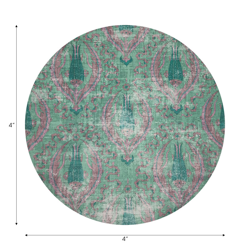 Jewel White Vegan Leather Round Coasters, Green