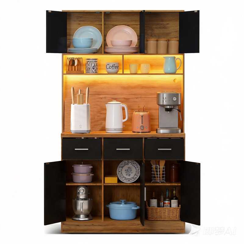 180.5cm Kitchen Pantry, Black Front