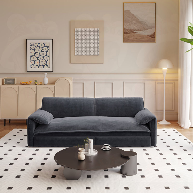 Causeuse-lit en velours multifonctionnel, Gris