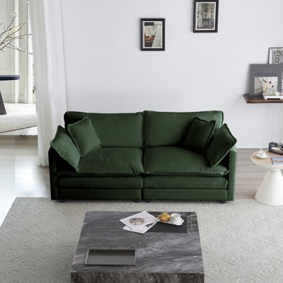 Chenille pour espace de vie - 2 avec coussins, base en bois massif, canapé de luxe dans la chambre, fabrication solide, confortable