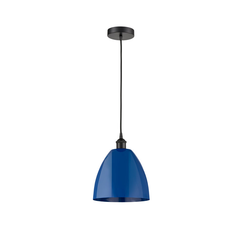1 - Light Single Drop Pendant Pendant, Matte Black, Blue, 11.25" H x 7.5" W x 7.5" D