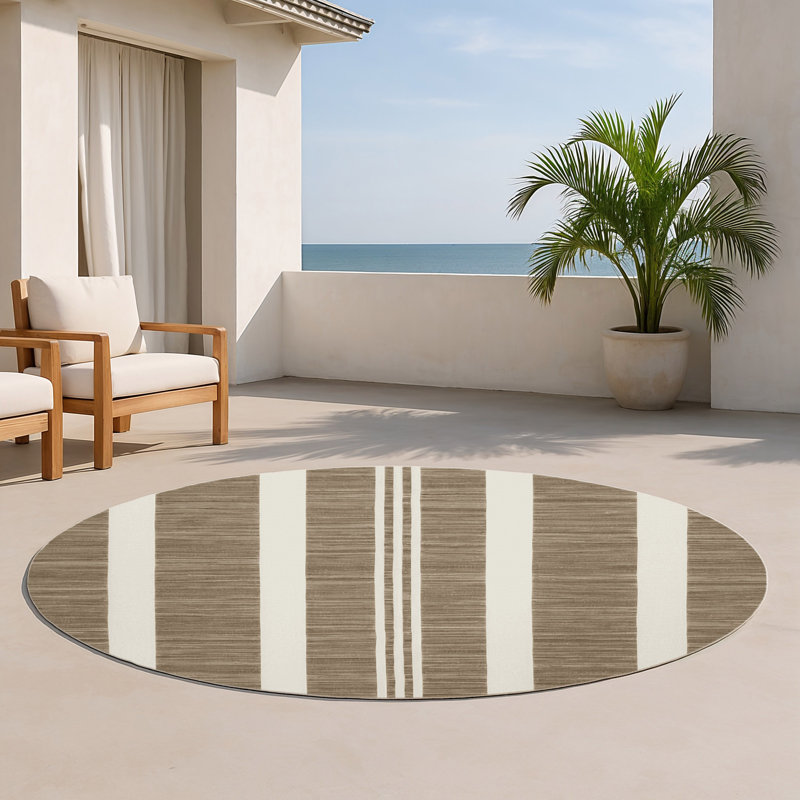 Tapis intérieur / extérieur gris HorizontalStripes, Rond 5 pi