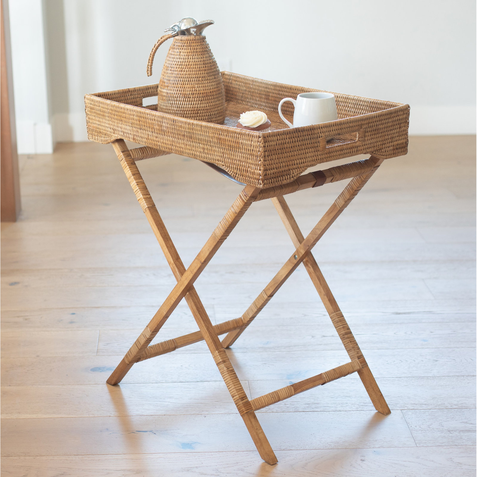 Artifacts Rattan Tray Top End Table, Honey Brown