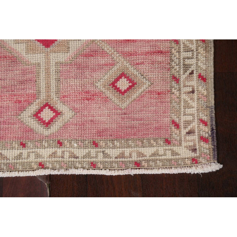 Tapis turc Oushak à motif géométrique noué à la main 2 pi 8 po x 10 pi 3 po