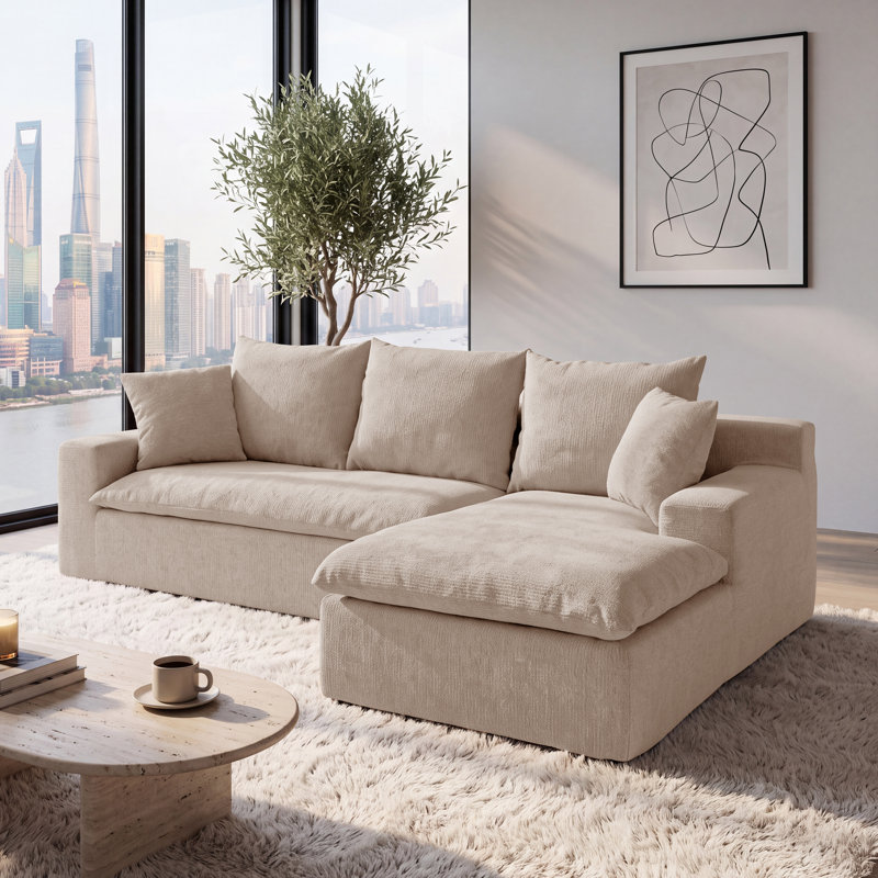 Canapé d'angle modulaire en forme de L de 235 cm (92,5 po), en chenille avec ressorts ensachés, 2 pièces, canapé moderne à assise profonde, canapés rembourrés pour salon, kaki clair