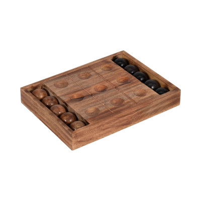 Tic-Tac-Toe Game Wood Mango Wood Casual Style Decorative Accent for Home Office Bedroom or Living Room Use - 2" Brown