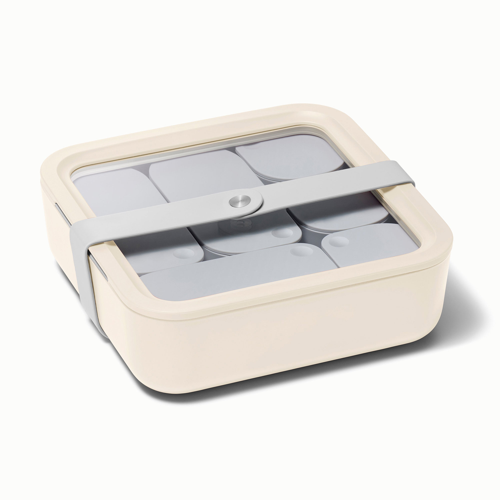Caraway 10 Cup Glass Food Container Square Shape W/ Lid, Cream