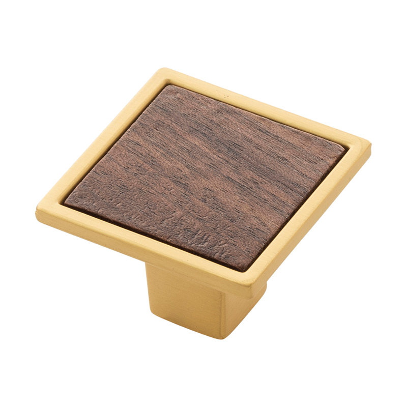 Poignée carrée de 1,44 po Fuse, Laiton brossé doré avec noyer, LBD avec brun