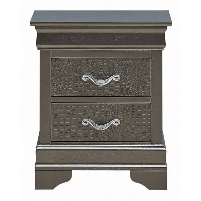 Nightstand, Sleek Metallic Nightstand With Drawers