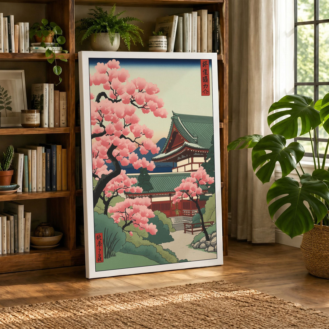 Cherry Blossom Temple Japandi - Wrapped Canvas
