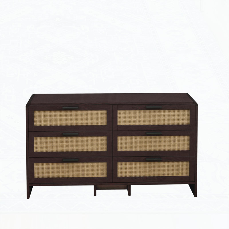 6-Drawers Rattan Storage Console Table, Reddish Brown