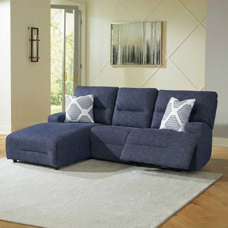 Canapé modulaire inclinable électrique 3 pièces Depaul, Polyester bleu, Orienté à gauche (vu de face)