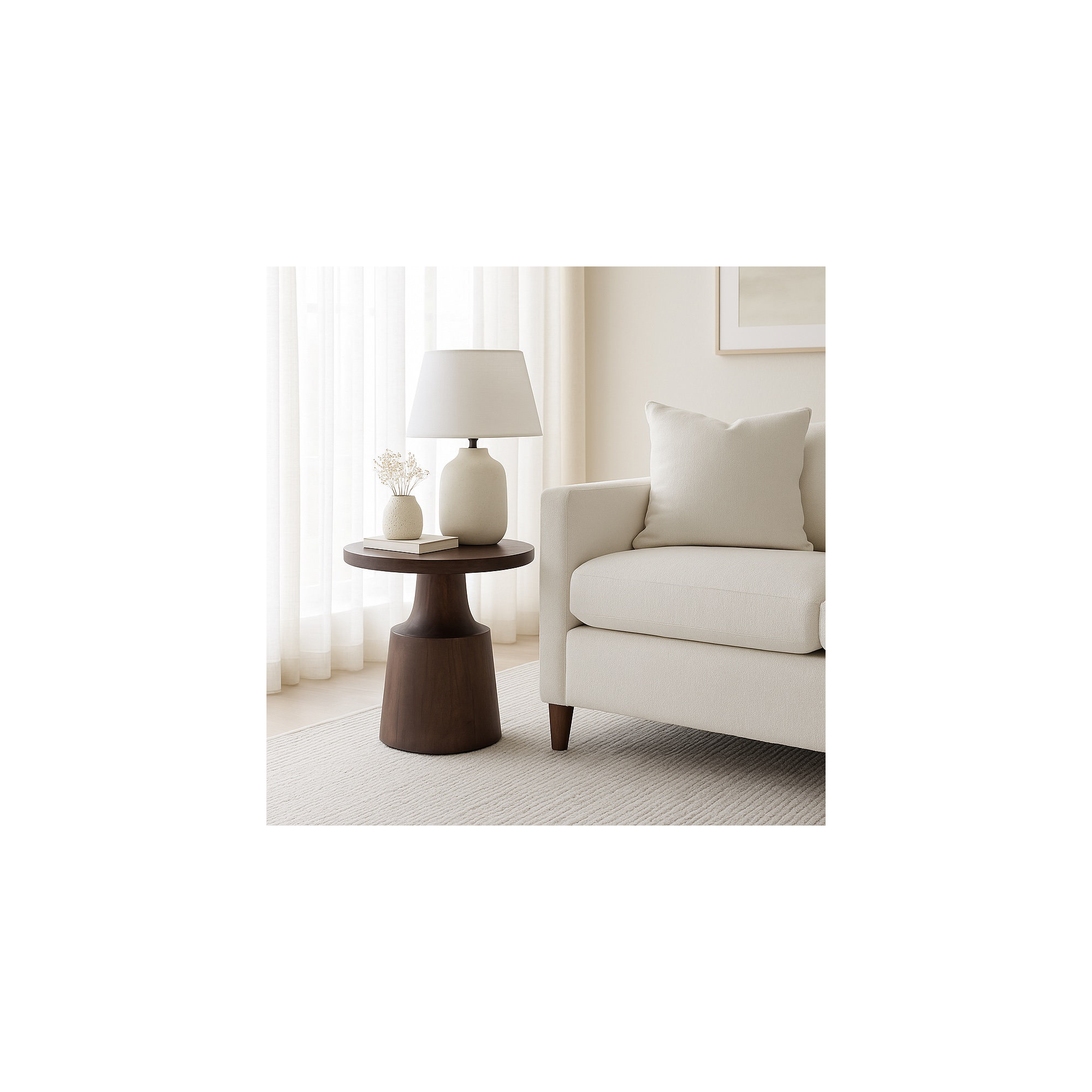 Rhys Solid Wood 24" Round End Table, Truffle