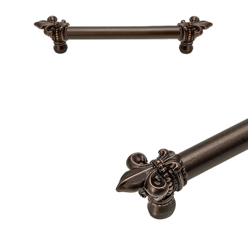 Charlemagne 6 inches c.c. with 5/8 smooth center long pull with large Fleur De Lysin Oil Rub Bronze, 6", Oil Rubbed Bronze