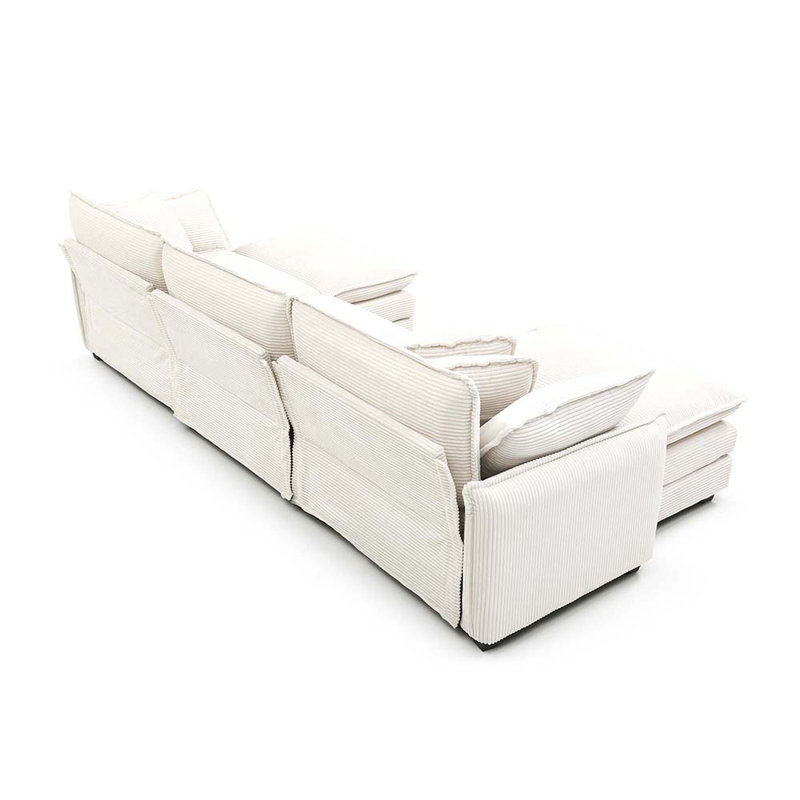 Oversized modular cushioned sofa with conversible ottoman, Beige