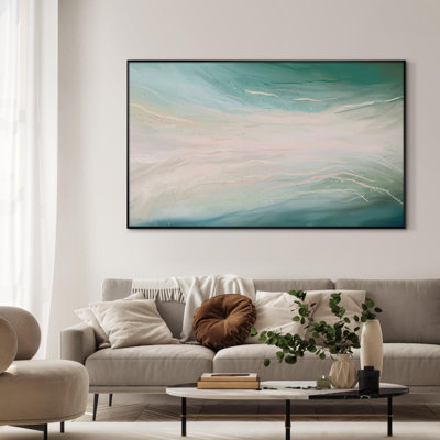 «Blue and Beige Tranquil Modern Coastal Nature Illustration Extra Large», reproduction d'art encadrée (assemblage requis)