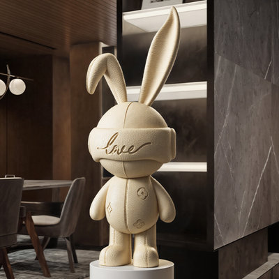 Lapin pelucheux en résine