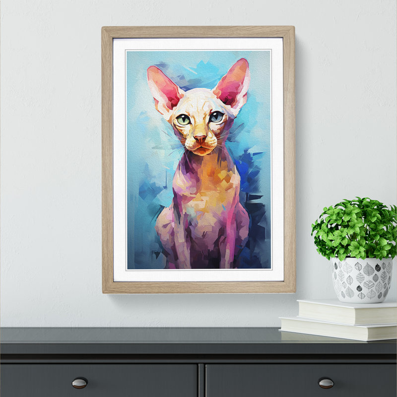 Sphynx Cat Gestural - Single Picture Frame Print on Wood, 64cm H x 46cm W, Oak Framed