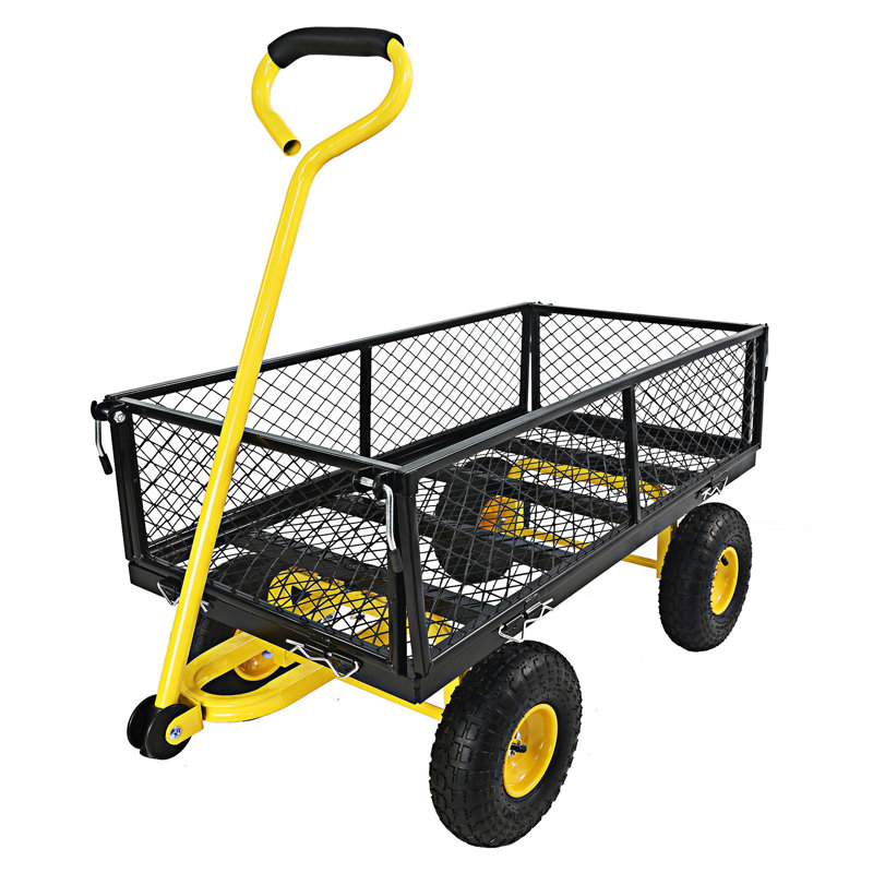 Wagon Cart Garden Cart, 3.35' H x 3.08' W x 1.62' D, Yellow/Black