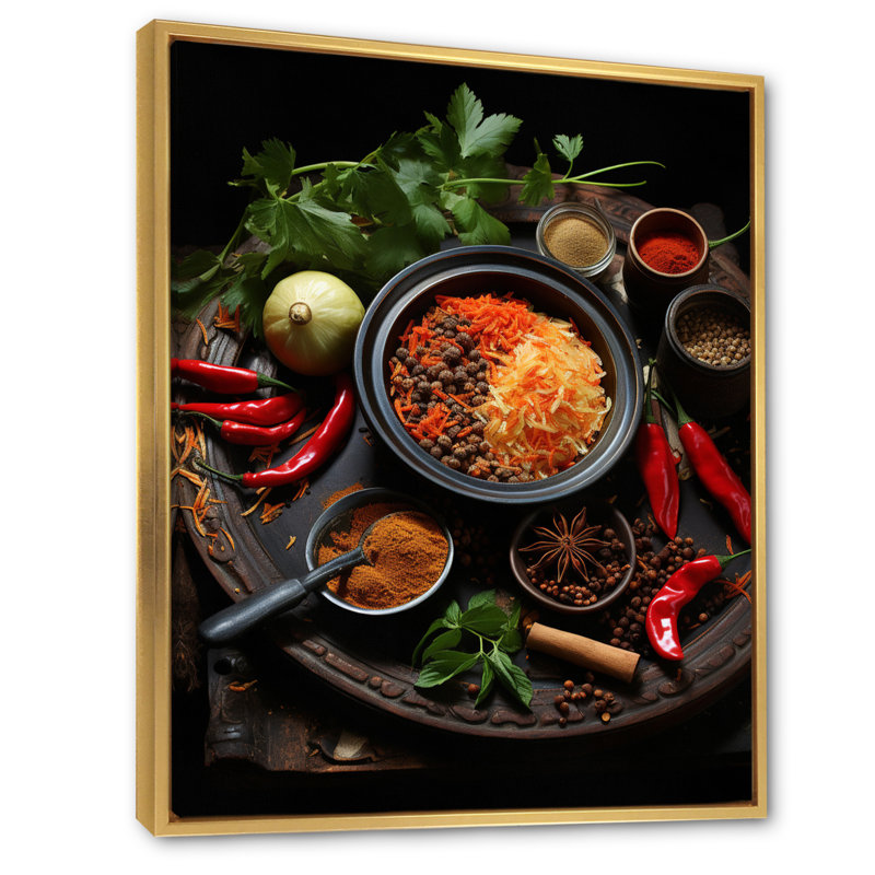 Cuban Cuisine - rouge sur toile, H 40 po x l 30 po x P 1,5 po, Cadre flottant doré