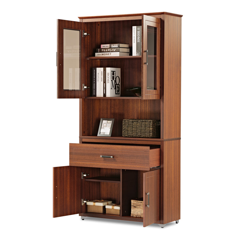 Ensemble de bureau à domicile 63 po en noyer, bureau debout à hauteur réglable avec armoire de rangement, bibliothèque et fauteuil de bureau ergonomique