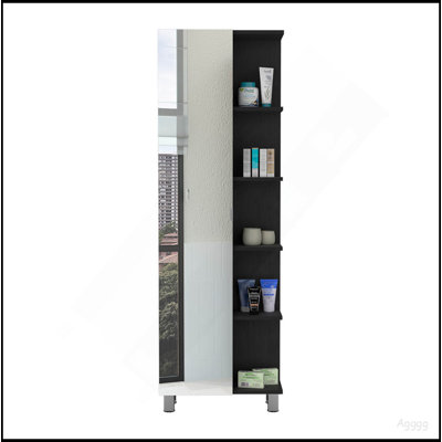 Armoire à linge miroir Urano, quatre tablettes intérieures, cinq tablettes extérieures - noir