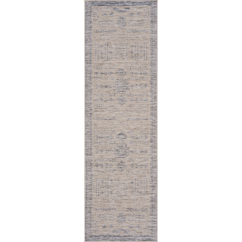 Bellanova Geometric Beige & Gray Indoor / Outdoor Area Rug, Runner 2'3" x 7'3"