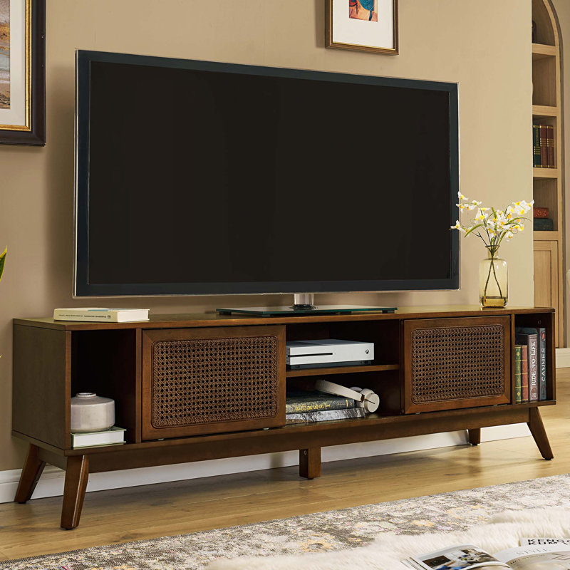 Meuble télé en bois avec portes et tablettes en PE Knox, Noyer