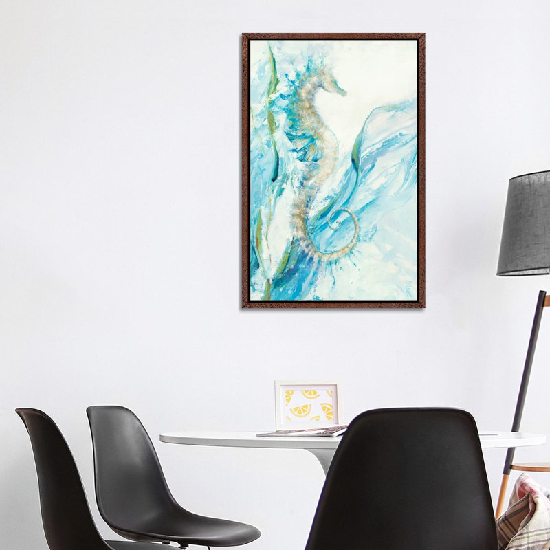 New Seahorse by Dina D'Argo - Painting on Canvas, Classic Brown Wood Framed, 101.6cm H x 66.04cm W x 3.81cm D