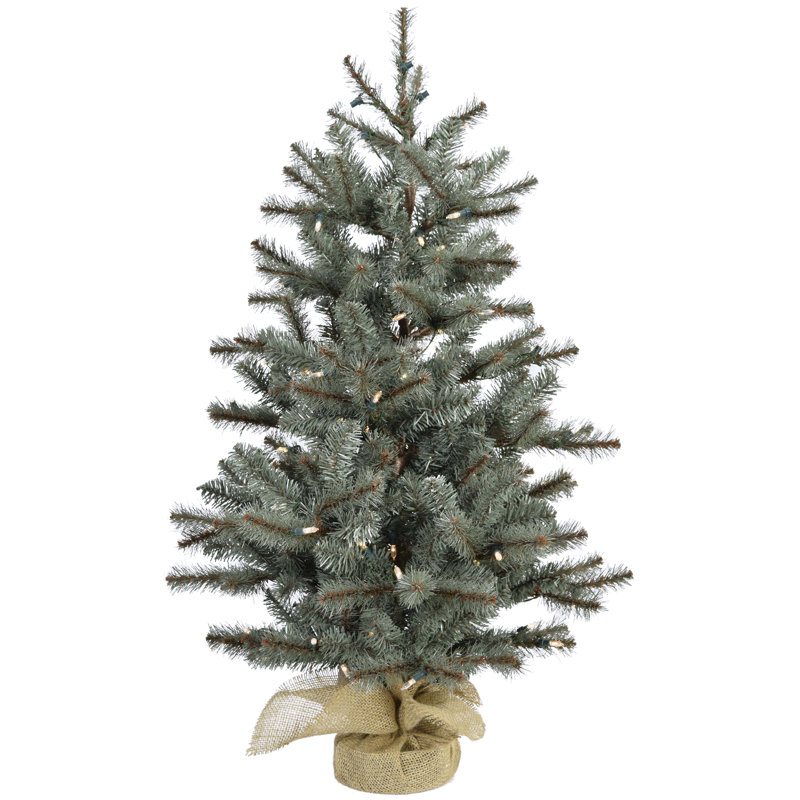 4 ft Prelit Pine Christmas Tree with Burlap Base and LED Lights