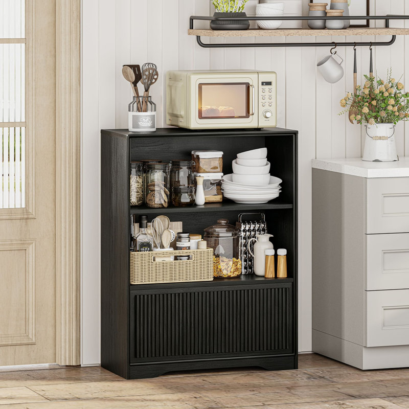 Bibliothèque Guinna à 3 niveaux avec tiroir, petite bibliothèque avec tablette réglable et motif ondulé pour salon, chambre à coucher, bureau à domicile, entrée
