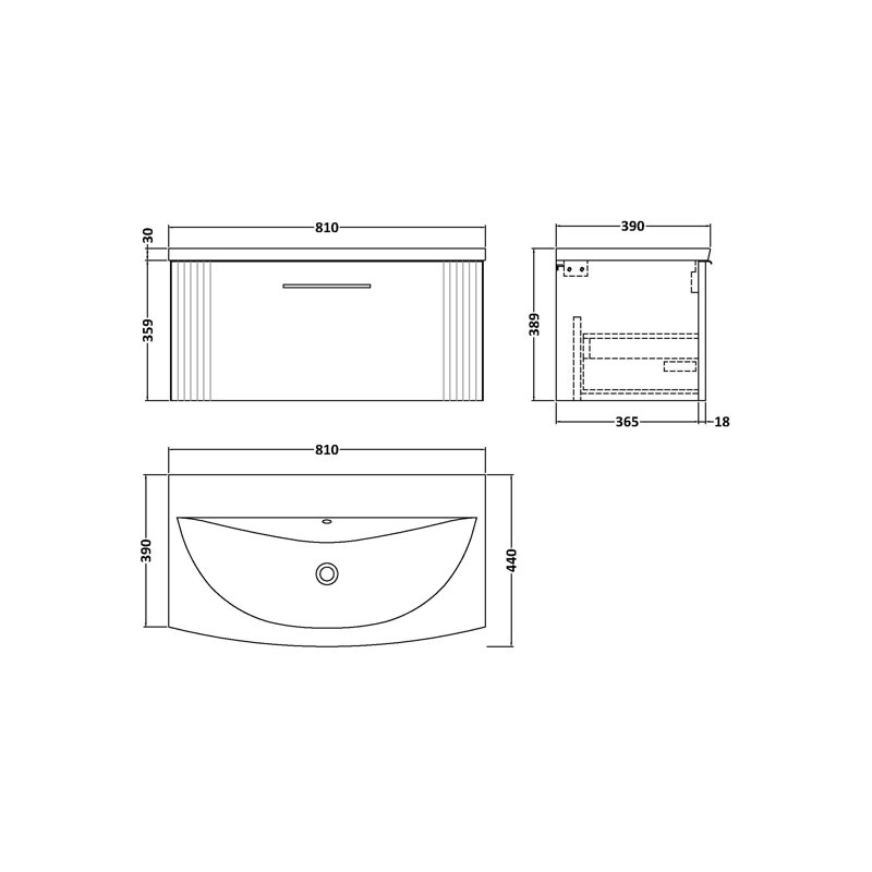 Deco 810mm Single Bathroom Vanity with Integrated Vitreous China Basin, Satin Gray