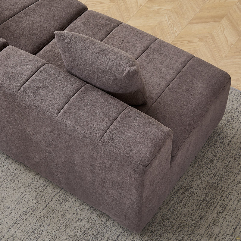 Canapé modulaire incurvé chenille avec 4 coussins Chenille, Gris