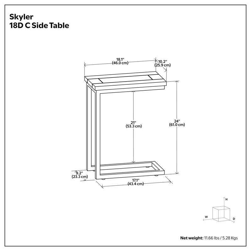 Table d'appoint industrielle en C en bois de manguier et en métal 18 po Skyler