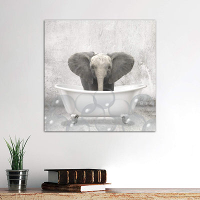 Baby Elephant Bath by Kimberly Allen - Wrapped Canvas Graphic Art Print