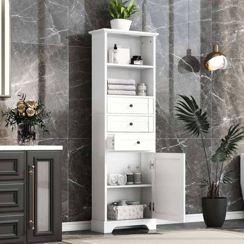 Grande armoire de rangement blanche avec tablettes réglables - 3 tiroirs