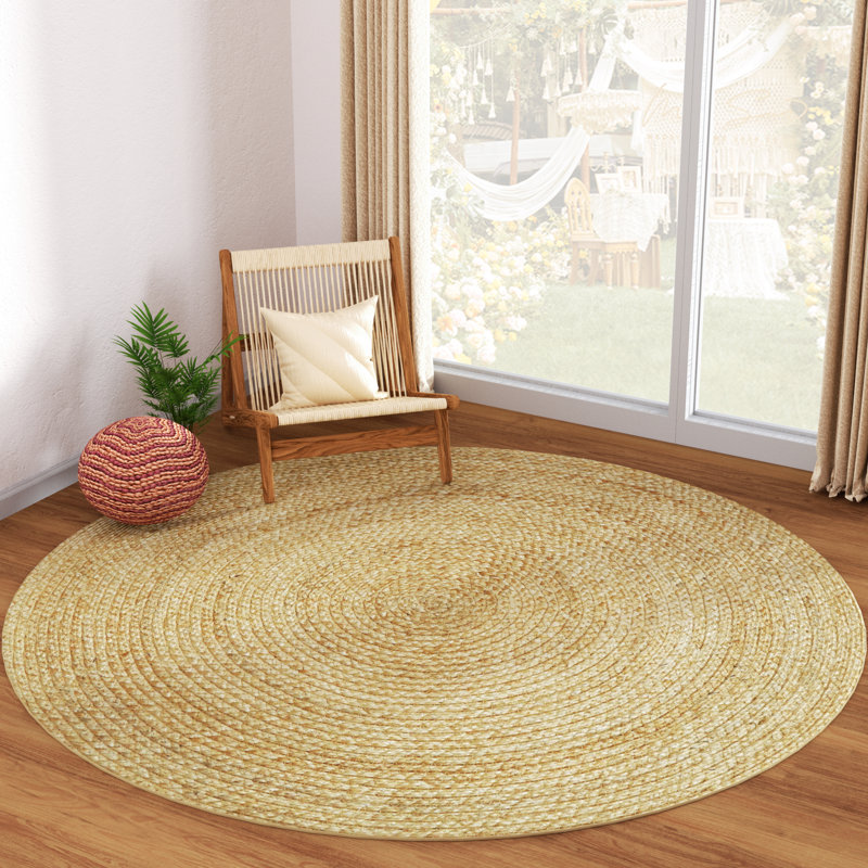 Tapis en jute tressé à la main Kayleigh, blanc cassé / naturel, Rond 8 pi