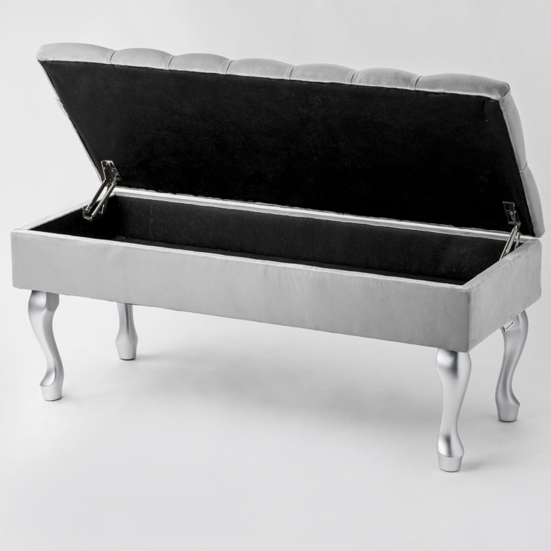 Hulse Velvet Upholstered Storage Bench, H44 x W100 x D30cm, Grey