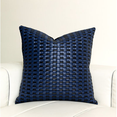 Blue Faux Leather Reversible Pillow Cover