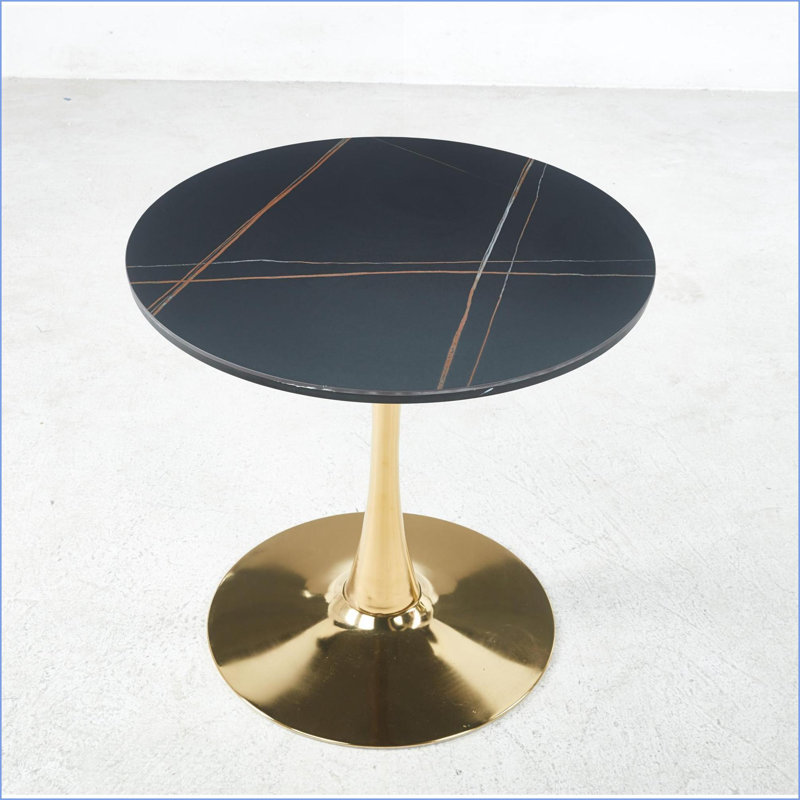 31,5 po doré Table basse noire Mid-Century, plateau rond en panneau de fibres à densité moyenne, base à piédestal stable, facile à nettoyer