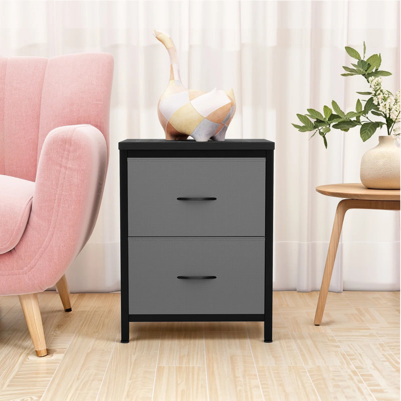 Nightstand, Set Of 2 Bedside Table With 2 Storage Drawers, Wooden Top Fabric Cabinet Kids Mini Dresser For Bedroom, Closet, Entryway, College Dorm