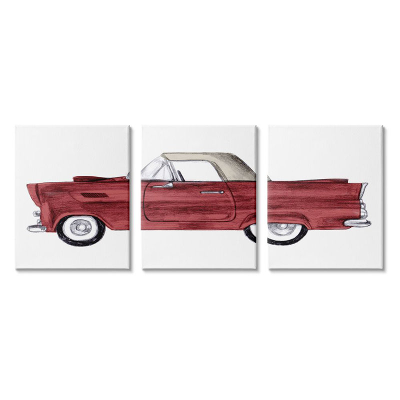 «Vintage Red Convertible Classic Auto Car» par Daphne Polselli - dessin imprimé, H 30 po x l 24 po x P 1,5 po, Toile tendue