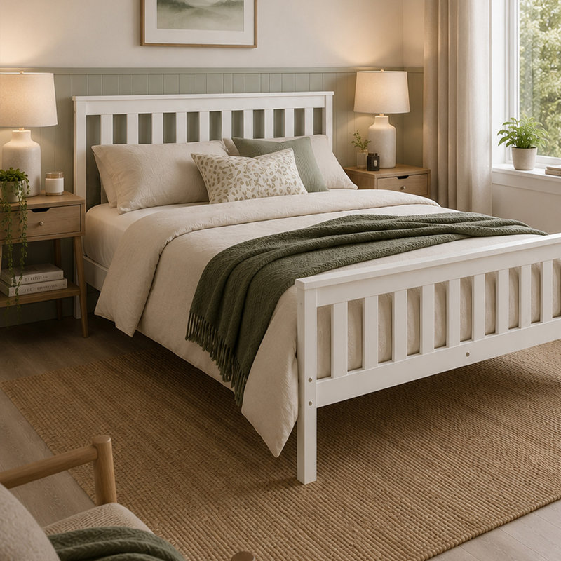 Aadi Solid Wood Shaker Bed Frame, Single (3'), White