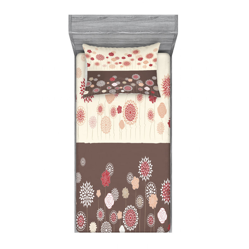 Microfiber Floral Sheet Set, Twin Sheet Set with Fitted Sheet